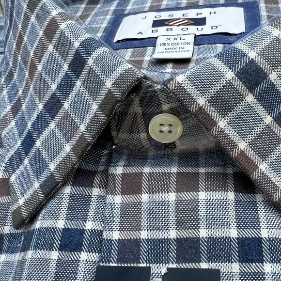 NEW Joseph Abboud Non-Iron Cotton Blue/Brown/Grey Plaid Button Up Shirt Size XXL - Picture 15 of 16